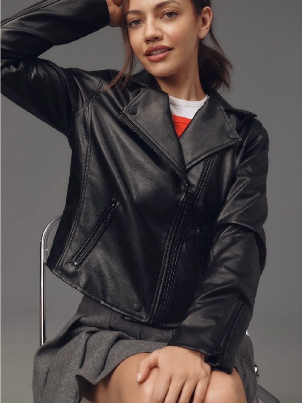Anthropologie Saige Black Faux Leather Moto Jacket